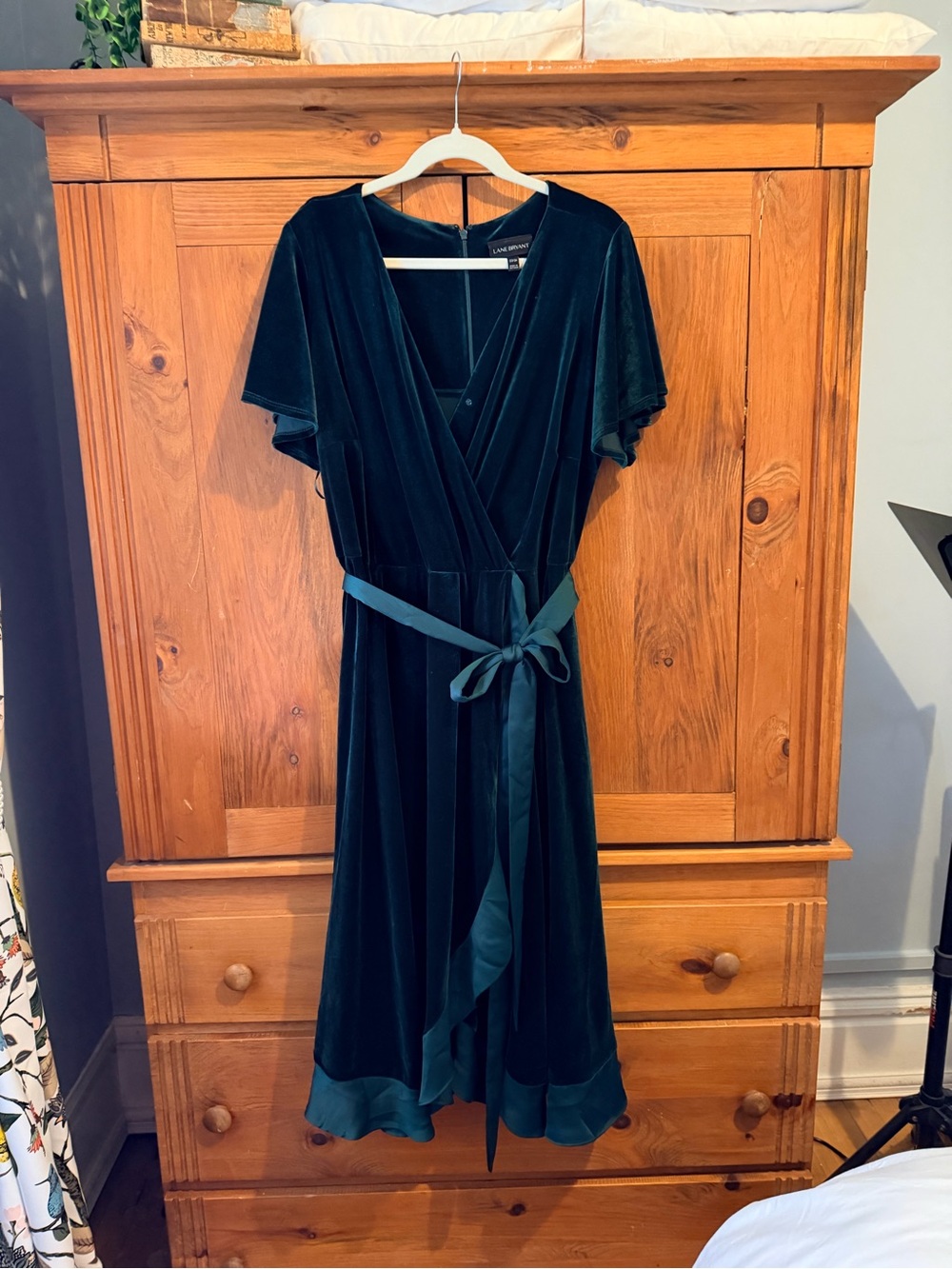 Lane Bryant Deep Emerald Velvet Wrap Midi Dress